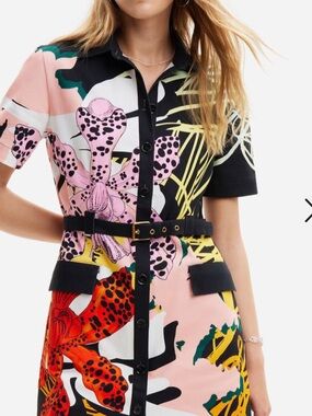 Desigual Black and Cream Graphic Almeria Dress